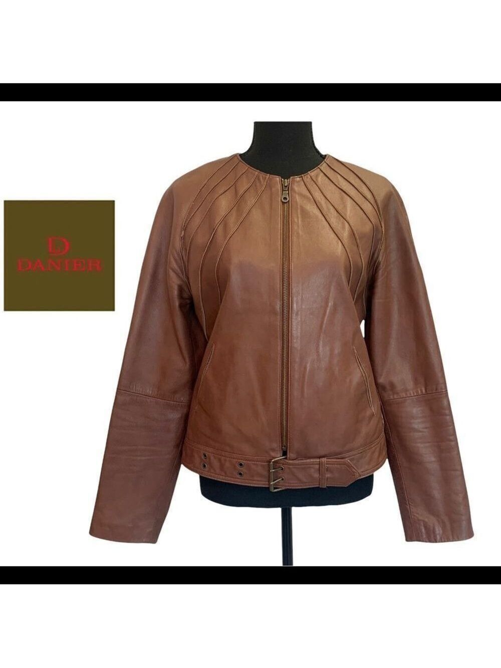 DANIER Brown leather moto jacket size XS